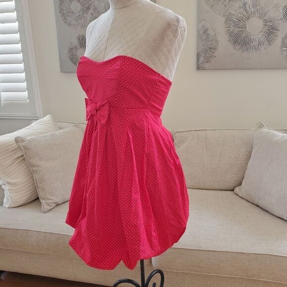 🌹 RUBY ROX 🌹 NEW - Strapless Bubble Hem Polka Dot Mini Dress - [Medium, Red] - Picture 4 of 11